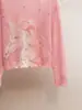 Ropa de Mujer de Gama Alta de Shenzhen Nuevo Estilo de Primavera Estilo Perezoso Suéter Rosa de Cuello Redondo con Pedrería y Estampado de Pony