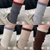 Meias Color Block Outono e Inverno com Barra Dobrada Femininas Meia-Panturrilha Meias Preguiçosas Empilhadas Estilo Coreano Ins Versáteis Longas Simples Retrô Japonesas