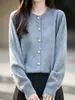 Suéter 100% Lana para Mujer Cuello Redondo Cardigan Engrosado Holgado Adelgazante Capa Base Simple Versátil Clásico de Punto Abotonado