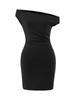 Vestido Sexy Estilo Europeo y Americano con Cuello de un Hombro Descubierto Verano Nuevo Cintura Plisada Adelgazante Falda Corta Ajustada a las Caderas para Mujer