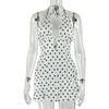 Estilo Europeo y Americano Moda Transfronteriza Estampado de Lunares Ajustado y Sexy Falda de Línea A Cuello en V Profundo Sin Mangas Cuello Halter Cintura Vestido Corto