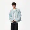 Chaqueta de Mezclilla Rayada con Degradado Americano para Hombre Otoño High Street Corta de Trabajo Marca de Tendencia Versátil Casual