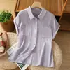 Foto Real de Camisas de Moda Estilo Coreano para Mulheres, Verão 2025, Algodão e Linho, Soltas, Tamanho Grande, Efeito Emagrecedor, Camisas de Moda para Mulheres