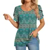 2023 Amazon Transfronterizo Casual para Mujer Camiseta Estampada Ajustada para Mujer Cuello Redondo Manga Corta Larga Juventud