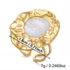 Anel de aço inoxidável branco com madrepérola de luxo leve transfronteiriço, anel aberto empilhável floral irregular vintage 18K feminino