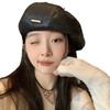 Boina de Cuero PU Retro de Diseñador para Mujer Otoño Versátil Celebrador Cibernético Etiqueta Metálica Gorra Octagonal Showface Gorra Pequeña de Calabaza