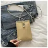 2026 Nova Moda Cor Sólida Casual Simples Palha Sintética Trançada Personalizada Bolsa Transversal para Celular de Ombro