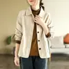 Chaqueta Corta de Algodón de Color Sólido 2026 Otoño Nuevo Estilo Adelgazante de Manga Larga Artística de un Solo Botón para Mujer