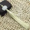 Pingente de Carro com Borla de Lótus Branco de Jade Dupla Face Acessórios de Estilo Antigo para Ventilador Hanfu Pingente de Fantasia Joias