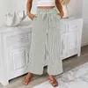 Moda Feminina Europeia e Americana Cross-Border Nova Primavera/Verão 2026 Site Independente Amazon Calça Casual Elegante de Listras Corte Reto para Mulheres