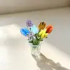Mini Ramo de Tulipanes de Vidrio Hecho a Mano con Flores Artificiales Frescas y Eternas para Decoración en un Jarrón