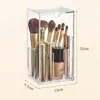 Estante de Almacenamiento de Acrílico a Prueba de Polvo Portátil de Escritorio Caja Transparente con Tapa para Labiales y Pinceles Portatubos de Almacenamiento para Bolígrafos y Pinceles de Maquillaje