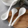 Cuchara Cerámica Grande de Doble Curva de Alta Calidad con Mango Largo para Uso Doméstico, Adecuada para Sopa, Arroz y Porcelana Fina, Segura para Microondas