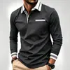 Nueva camisa polo de bloques de color para hombre, con diseño de bolsillo falso, tela suave y adecuada para usar al aire libre, casual y de negocios