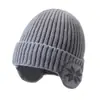 Gorro de Punto Cálido Forrado de Lana para Hombre con Ala Ancha para Deportes al Aire Libre Engrosado Protección para los Oídos para Esquí Ciclismo Gorro de Lana a Prueba de Frío