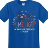 250º Aniversário dos Estados Unidos Camiseta Escura Floral Patriótica 4 de Julho, 1776-2026 Camiseta de Flores Silvestres