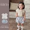 Ins Verano Delgado Dulce Niña Manga Corta Floral Jersey Shorts Traje Bebé Estilo Occidental Verano Conjunto de Dos Piezas 1