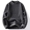Suéter de Lã Grossa de Inverno Masculino com Gola Meia-Alta Jacquard Texturizado Acolchoado Quente Roupa Íntima Pulôver de Tricô Masculino