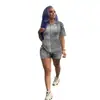D9422 Amazon Caliente Moda Casual Femenina Europea y Americana Estampado de Camuflaje Mangas Cortas Pantalones Cortos Conjunto de Dos Piezas