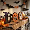 Decoraciones de Madera de Doble Capa con Letras de Halloween 'Boo' Adornos Creativos para Estanterías Decoraciones de Escritorio Ambiente Festivo Accesorios