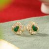 Joyería Yuebao Plata Esterlina S925 Chapado en Oro Esmeralda Vintage Estilo Nacional Calabaza Fulu Trébol de Cuatro Hojas de la Suerte Aretes de Plata
