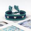 Pulseira de Tecido com Tassel e Rebites em Forma de Coração, Estilo Étnico Multicor, Acessórios com Cordão para Pulso, Venda por Atacado