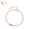 Pulsera Elegante de Plata de Ley S925 Color Rojo Rosa de Doble Capa para Mujer Joyería de Mano Dulce Fresca Retro Color Oro Rosa