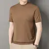 Popular nova camisa de tricô masculina, suéter de malha fina de manga curta, camisa básica masculina de manga curta com toque macio