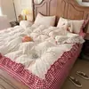 Juego de Sábanas Cálidas Espesas de Leche Grado A Otoño/Invierno Juego de Cuatro Piezas Juego de Tres Piezas con Encaje de Color Contrastante Estilo Lolita Sanador