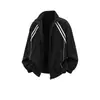 Jaqueta bomber listrada estilo retrô americano com gola alta para homens, alta qualidade, estilosa, modelagem solta, esportiva, jaqueta estilo casal para o outono