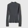 Blusa de Tricô Base com Gola Meia-Alta e Listras Integradas Sem Costura 60/2 Mangas Longas Yangtze para Mulheres