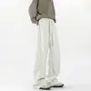 Pantalones Deportivos de Chándal para Hombre Otoño Invierno Moda Estilo Americano Parche Diagonal Curvados Color Sólido de Moda Pierna Ancha