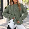 Nuevo suéter de punto suelto casual de color liso europeo y americano fábrica personalizado otoño e invierno cuello redondo jersey suéter de punto trenzado mujer