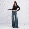 Jeans Rectos Lavados Vintage Desgastados Bigote Azul Claro Transfronterizos para Mujer, Nuevo Estilo Principios de Otoño 2026, Corte Delgado para Figuras Petite