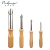 Set Multifuncional Creativo de Plástico de Piedra Arcilla de Cuatro Piezas Transfronterizo Mango de Madera Perforador Redondo de Acero Inoxidable Herramientas de Cerámica Al por Mayor