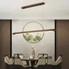 Lámpara colgante de mármol artificial para restaurante, juego de 6 luces lineales estéticas de la nueva dinastía Song, lámpara colgante de comedor para sala de té de estilo Zen chino nuevo, arte de madera y hierro