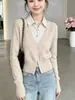 Elegante Suéter de Punto Patchwork Falso de Dos Piezas con Mangas Largas para Mujer, Nueva Moda Otoño/Invierno 2026 Elegante Suéter Básico con Cuello de Solapa