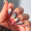 Uñas Postizas de Presión Arcoíris Degradado Morandi Base Gris-Morada Pegatinas de Uñas Postizas Retro Mezcladas Psicodélicas Nebulosas