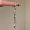 Pulseira de Diamante Completa Prateada Estilo Coreano Ultra Fina em Formato Marquise com Toque de Luxo, Pulseira Simples Empilhável, Joia de Design Versátil e Exclusivo