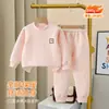Conjunto térmico de dos piezas para bebé de algodón puro acolchado de tres capas clase A para niños, niños y niñas, tops y pantalones térmicos de otoño e invierno