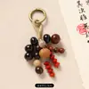 Pingente de Bolsa Tecido à Mão com Sementes Naturais, Chaveiro de Semente de Bodhi de Planta, Decoração de Bolsa Estilo Chinês Novo Retrô