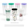 Taza de Plástico Navideña de 24 oz Taza Tapa Bola de Nieve a Prueba de Fugas Taza para Té de Leche Taza con Popote Doble Capa Venta al por Mayor con Tapa Edición Limitada Navideña