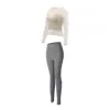 Conjunto de roupa de yoga feminino: Top de manga comprida com cruzamento frontal e calça de yoga de cintura alta, quase invisível, perfeito para Pilates, fitness e treinos no outono