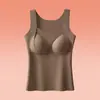 Colete quente para outono e inverno, feito de caxemira e seda, projetado para mulheres, com espessura adicional para aquecimento, não precisa de sutiã, sem costura e possui um bojo interno no peito para sobreposição