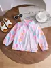 Cárdigan ligero y transpirable de estilo coreano con estampado floral, cuello alto y cierre de cremallera para niñas pequeñas, chaqueta para niños pequeños, ropa para niños