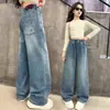 Jeans con Forro de Felpa para Niñas 2026 Nuevos Pantalones de Pierna Ancha de Cintura Alta Otoño/Invierno Pantalones Sueltos Largos Hasta el Suelo para Niños Pantalones Largos Cálidos