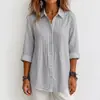 2026 Venda Quente Ebay Amazon Algodão e Linho Solto Manga Longa Feminina Plissada Plus Size Camisa