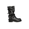 Botas de Cuero Genuino ~ Aumentan la Altura Interior, Negras, de Caña Media para Mujer, Botas de Vaquero Occidentales para Otoño, Botas Arrugadas de Caída con Suela Gruesa