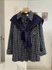 Conjunto de Dos Piezas para Mujer KEKEZOON: Camisa de Manga Larga de Longitud Media a Cuadros con Cuello y Solapa Única con Chal de Punto 8611