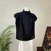 Blusa Zhi Li de Cor Sólida com Gola Alta em Estilo Chinês Novo, com um Visual Deslumbrante e Elegante, Novo Modelo de Verão 2026, Roupa Feminina Simples de Manga Curta em Estilo Nacional